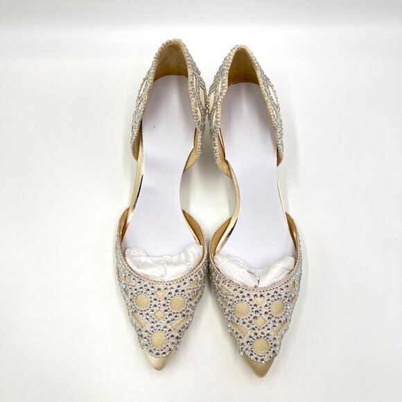 Badgley Mischka Womens Size 6.5 Ivory White Jeweled Kitten‎ Heels Pumps Shoes - Picture 3 of 14
